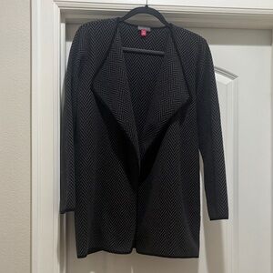 Vince Camuto Black & Gray Chevron Open-Front Cardigan Blazer